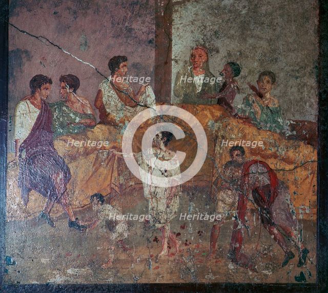 Roman wall-painting of a dinner party. Creator: Unknown.