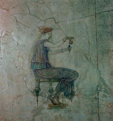 Roman wall-painting of a girl pouring perfume into a small vase, 1st century