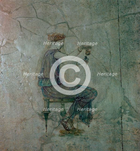 Roman wall-painting of a girl pouring perfume into a small vase, 1st century. Artist: Unknown