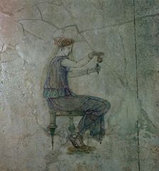 Roman wall-painting of a girl pouring perfume into a small vase, 1st century