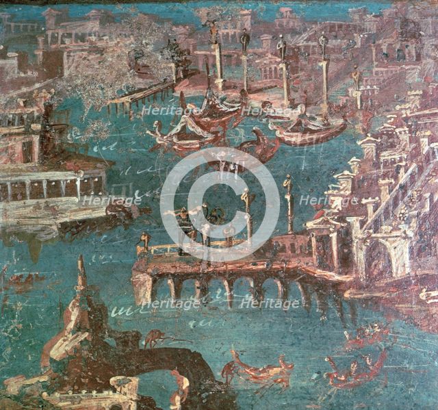 Roman wall painting of a harbour scene. Artist: Unknown