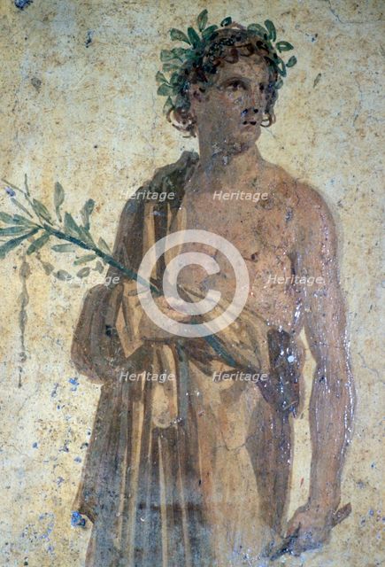 Roman wall-painting of a poet from Stabiae near Pompeii, buried in the eruption of Vesuvius. Artist: Unknown