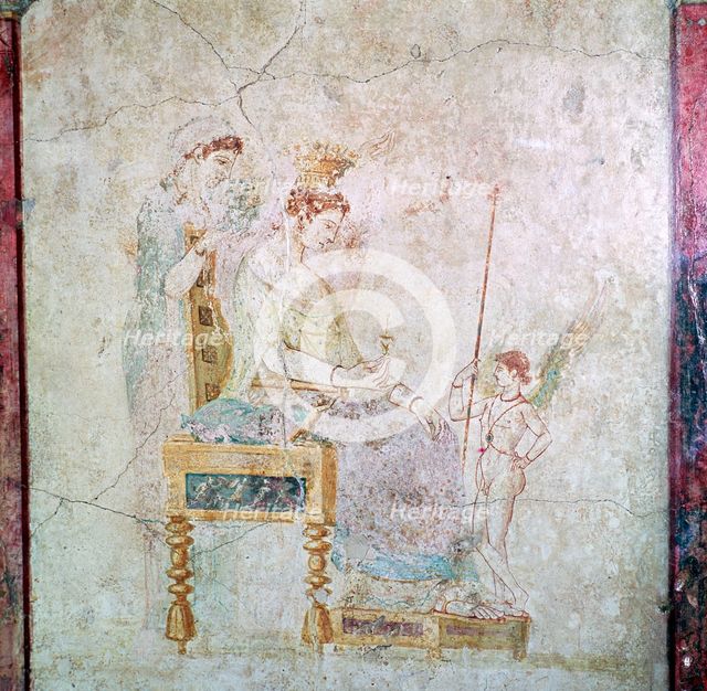 Roman wall-painting of Aphrodite, Eros, and one of the Graces, 1st century. Artist: Unknown