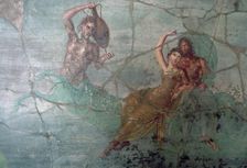 Roman wall-painting of Neptune and Amphitrite on the tail of a Triton. Creator: Unknown