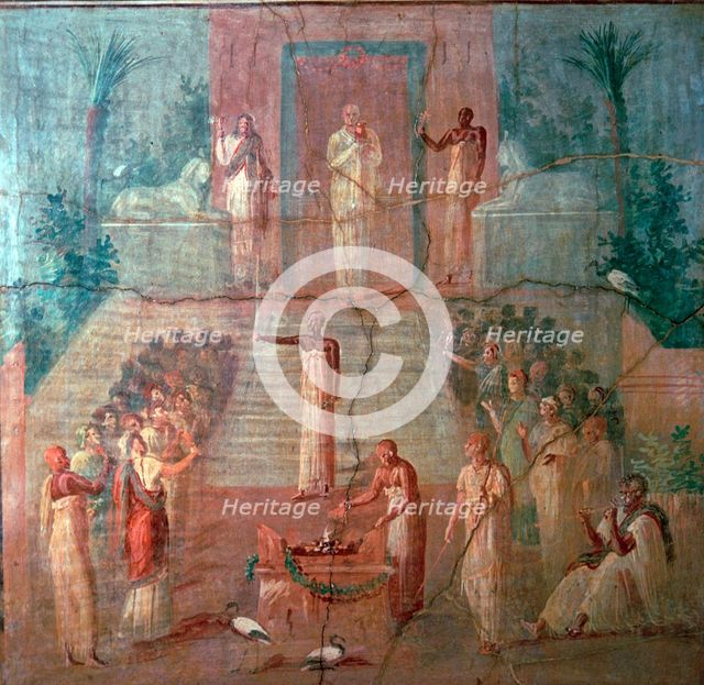 Roman wall-painting of Priests of Isis worshipping, 1st century. Artist: Unknown