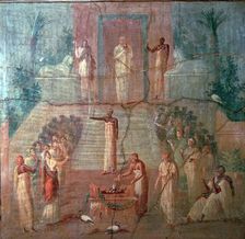 Roman wall-painting of Priests of Isis worshipping, 1st century