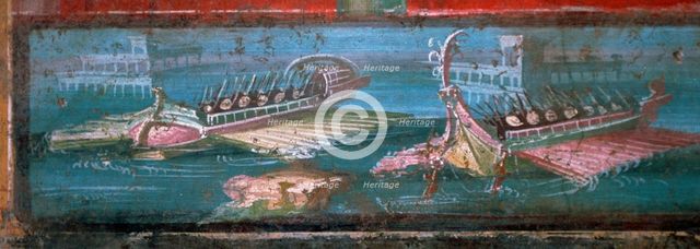 Roman wall-painting of ships carrying soldiers. Creator: Unknown.