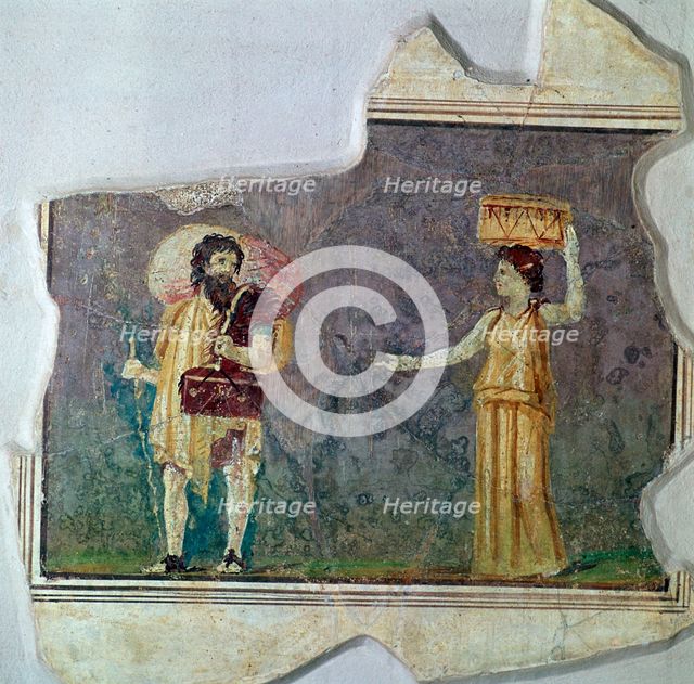 Roman wall-painting showing servants. Artist: Unknown