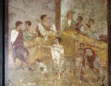 Roman wallpainting of a dinner-party, Pompeii, Italy. Creator: Unknown