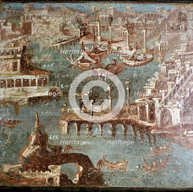 Roman wallpainting of  a harbour scene, Stabiae, near Pompeii, Italy. Creator: Unknown.