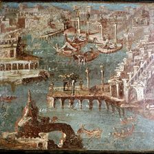 Roman wallpainting of a harbour scene, Stabiae, near Pompeii, Italy. Creator: Unknown