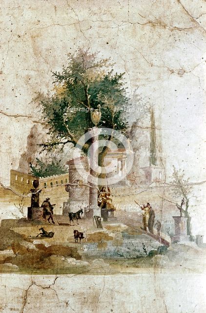 Roman wallpainting of a mythical landscape, Villa of Agrippa Posthumus, near Pompeii, Italy. Artist: Unknown