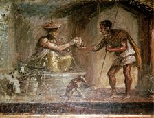 Roman wallpainting of a traveller and a water-seller, Pompeii, Italy. Creator: Unknown