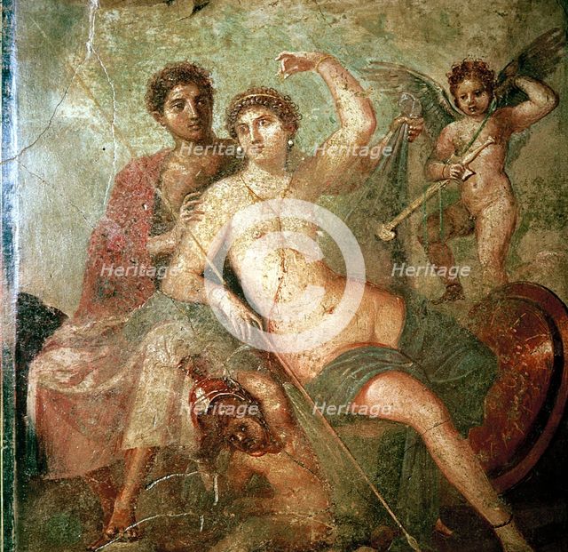 Roman wallpainting of Cupid, Venus and Mars, Pompeii, Italy. Artist: Unknown