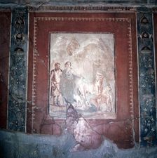 Roman wallpainting of Daedalus, Pasiphae and the Bull, Herculaneum, Italy