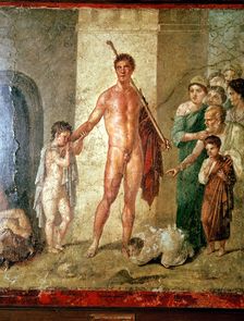 Roman wallpainting of Theseus after killing the Minotaur, Pompeii. Creator: Unknown