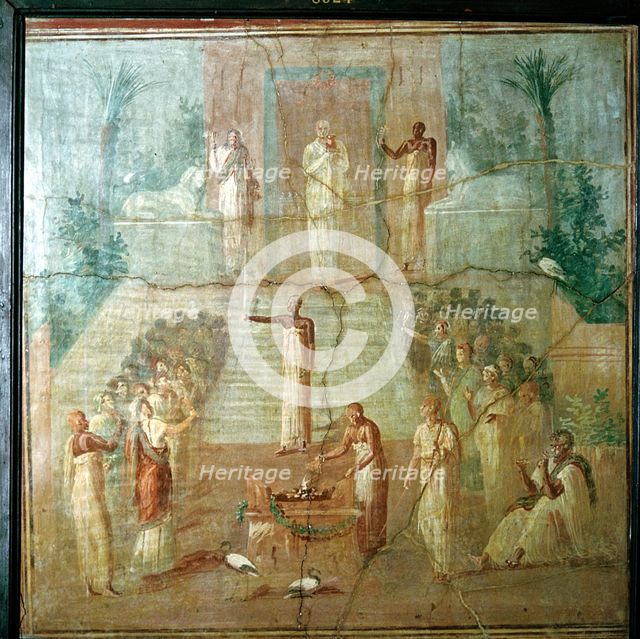 Roman wallpainting showing priests of Isis performing their ceremony, Herculaneum, Italy. Artist: Unknown