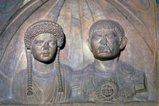 Roman tomb slab of a Roman officer and his wife, 1st century