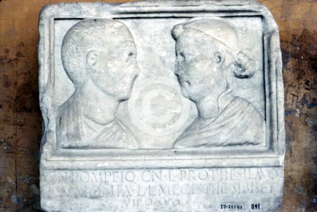 Roman tombstone, husband and wife face-to-face. Artist: Unknown.
