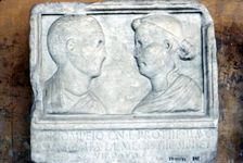 Roman tombstone, husband and wife face-to-face