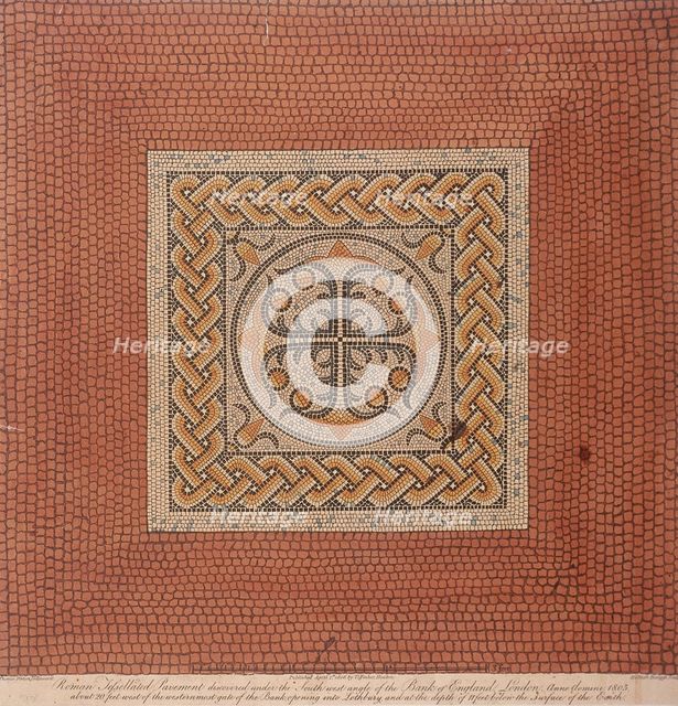Roman tessellated pavement beneath Bank of England, London, 1806. Artist: Anon