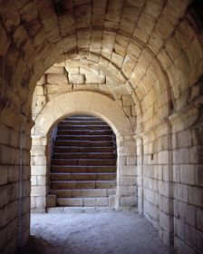 Roman Theatre of Merida, staircase and access gallery to the lower seats and orchestra