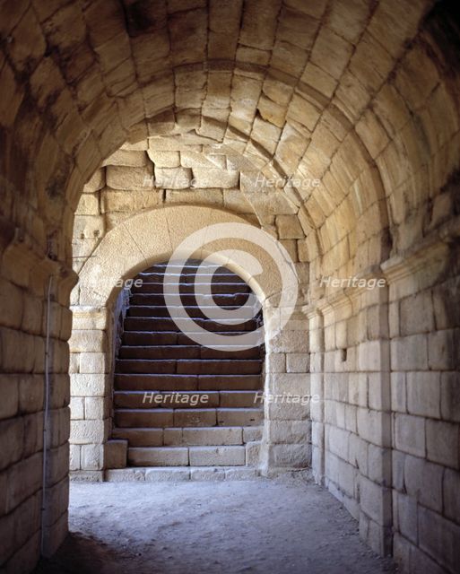 Roman Theatre of Merida, staircase and access gallery to the lower seats and orchestra.