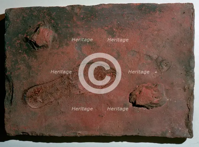 Roman tile with a human footprint, 3rd century. Artist: Unknown