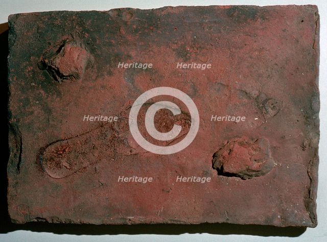 Roman tile with a human footprint, 3rd century. Artist: Unknown