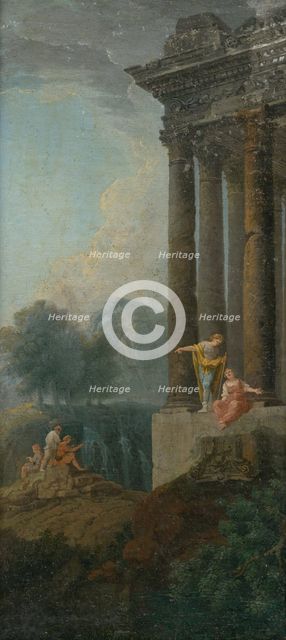 Romantic Landscape with Antique Ruin and Staffage, 1730-1740. Creator: Unknown.