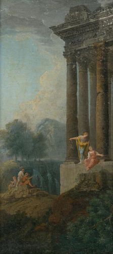 Romantic Landscape with Antique Ruin and Staffage, 1730-1740. Creator: Unknown