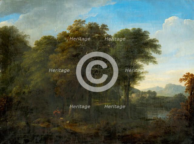 Romantic Landscape with Figural Stafagge, 1800-1850. Creator: Unknown.