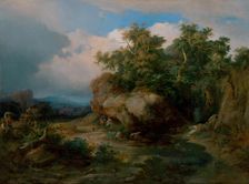 Romantic landscape with figures, c1850. Creator: Karol Vandrák