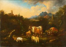 Romantic Landscape with Flock, around 1680-1690. Creator: Unknown