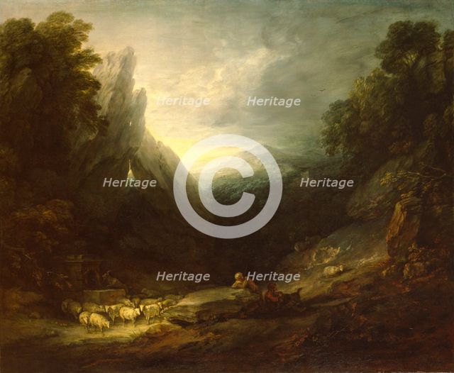 Romantic Landscape with Sheep at a Spring, c1783. Creator: Thomas Gainsborough.