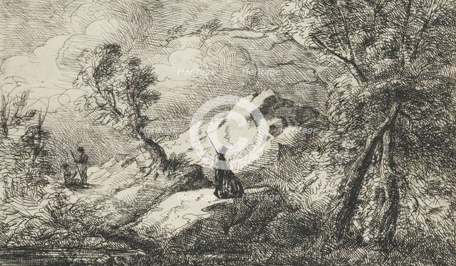 Romantic scene with figures in mid distance, 1831. Creator: David Charles Read.
