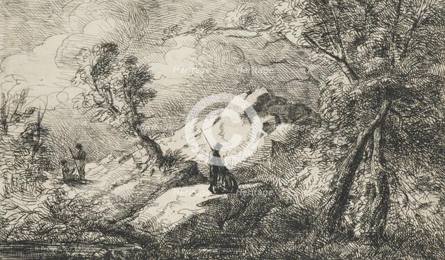 Romantic scene with figures in mid distance, 1831. Creator: David Charles Read.