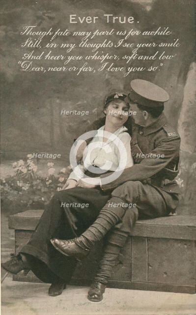 Romantic postcard featuring a soldier and his sweetheart, c1914-18. Artist: Unknown