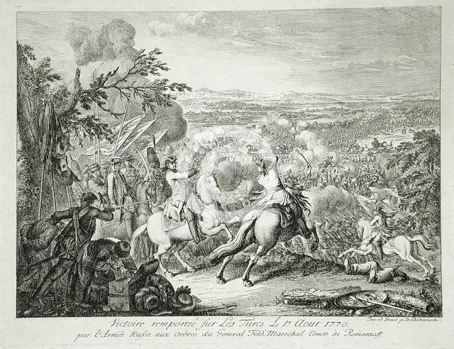 Romanzoff's Victory Over the Turks August 1, 1770 at Kahul, 1770. Creator: Daniel Nikolaus Chodowiecki.