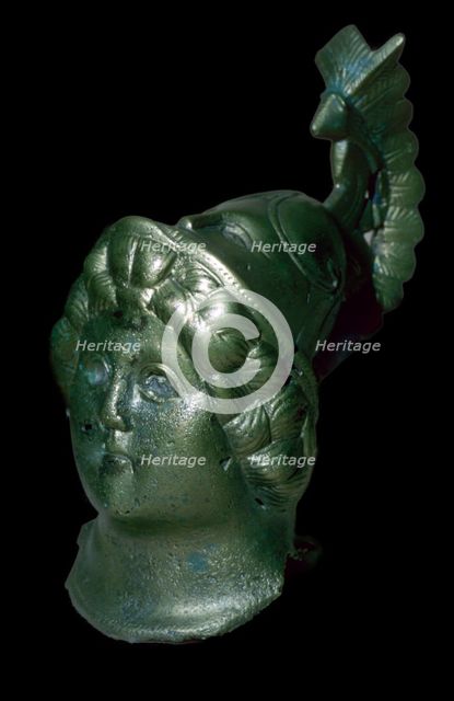 Romano-British copper alloy head of Minerva with Corinthian helmet. Artist: Unknown