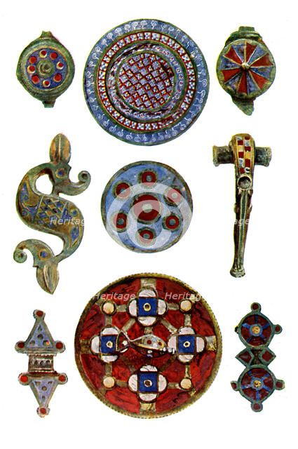 Romano-British enamelled ornaments, 1st- 2nd century AD. Artist: Unknown