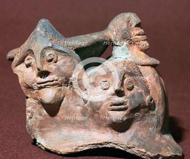 Romano-Celtic pot with human heads, 3rd century. Artist: Unknown