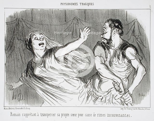 Romain s'apprêtant à transpercer sa propre soeur..., 1852. Creator: Honore Daumier.