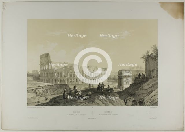 Rome: The Coliseum and the Arch of Constantine, plate 38 from Italie Monumentale et Pit..., c. 1848. Creator: Nicolas-Marie-Joseph Chapuy.