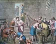 Rome, agricultural slaves dungeon, engraving, 1866
