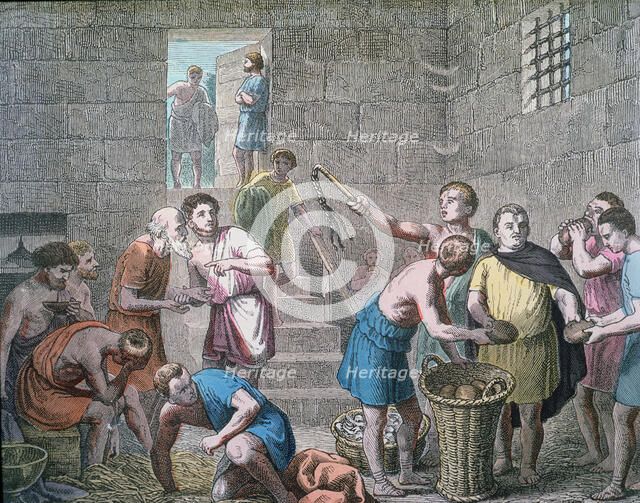 Rome, agricultural slaves dungeon, engraving, 1866.