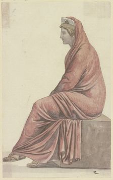 Rome: Seated woman with city crown (for Goethe's Roman Carnival), late 18th century. Creator: Johann Georg Schütz