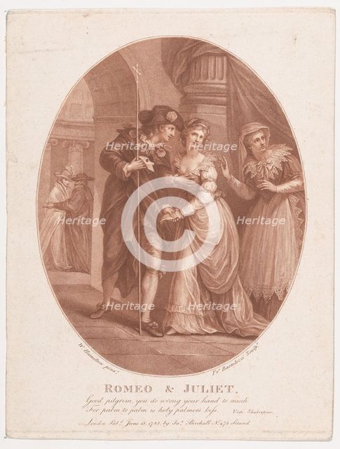Romeo and Juliet at the Masquerade (Shakespeare, Romeo and Juliet, Act 1, Scene 5..., June 15, 1785. Creator: Francesco Bartolozzi.