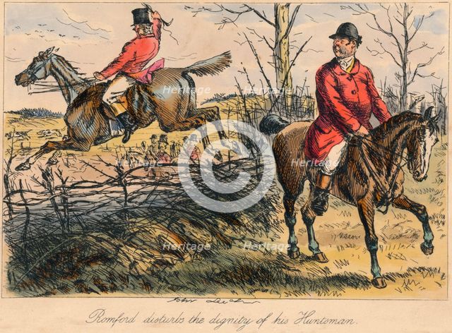 'Romford disturbs the dignity of his Huntman', 1865. Artists: Bradbury, Evans and Co, John Leech, Hablot Knight Browne.