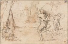 Romulus and Remus Found by Faustulus (recto) Concentric Circles (verso) , c. 1535. Creator: Romanino (Italian, 1484/87-1562)